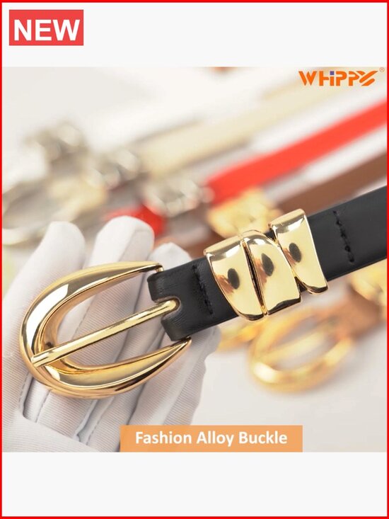 PU Leather Skinny Belt with Gold Buckle for Jeans and Dresses